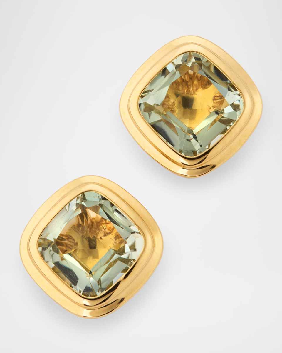 Manhattan 18K Yellow Gold Prasiolite Cushion Stud Earrings